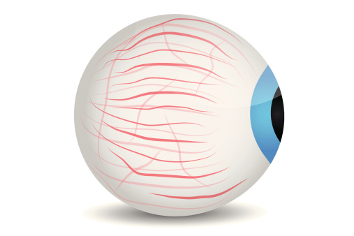 Cartoon vector illustration of naked eye with veins