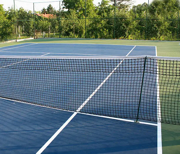 tennis court with blue ground.