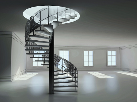 Empty staircase with glass railing