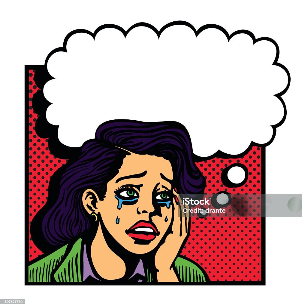 Buồn Bã Đau Lòng Cô Gái Khóc Mặt Pop Nghệ Thuật Vector Minh Họa ...