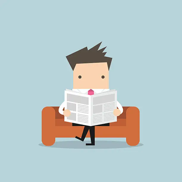 Vector illustration of Businessman reading a newspaper on the sofa