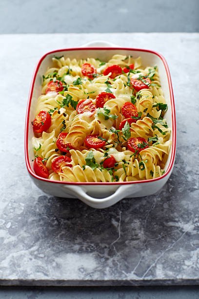 Pasta bake with mozzarella and cherry tomatoes