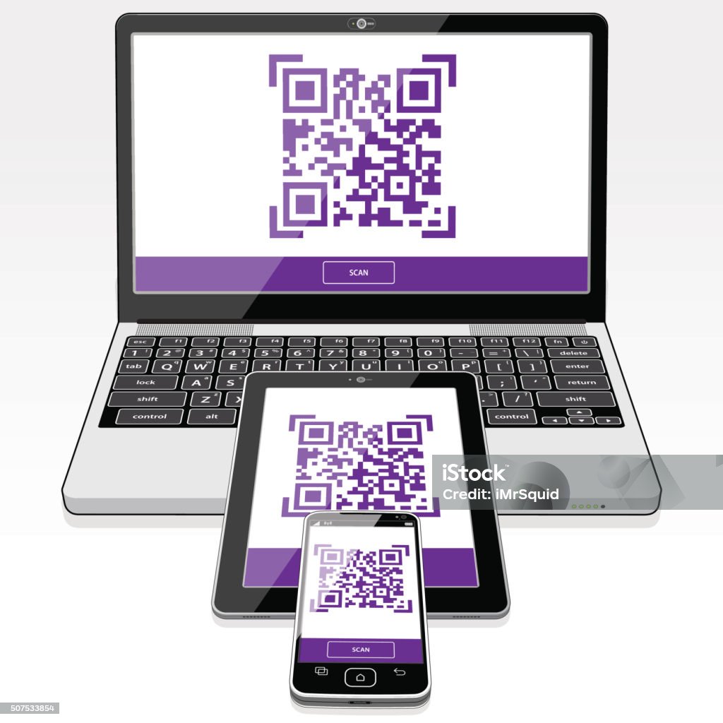 Qr Code Maker Computer Tablet Qr Code Scanner Tablet Laptop And Smartphone Stock Illustration ...