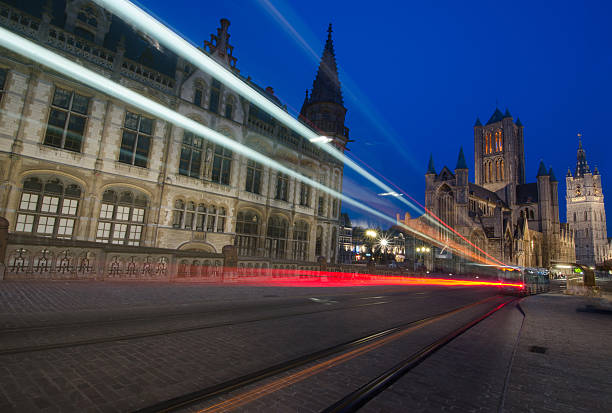 A bus passing by in Ghent.