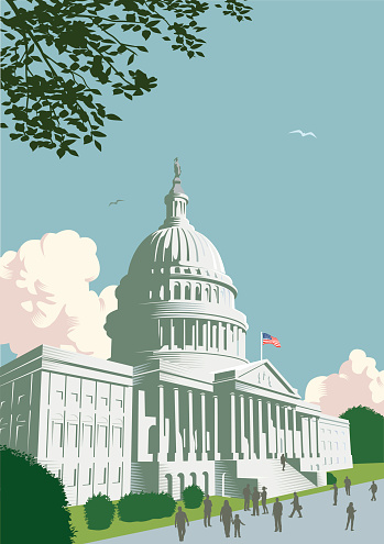 The Capitol Building, Washington DC in traditional retro crosshatch style EPS 10 file, CS5 version in zip.