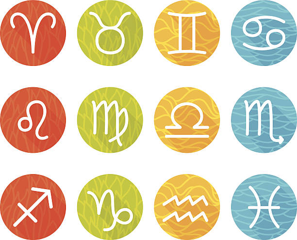 Zodiac signs in flat style with the pattern Zodiac signs in flat style with the pattern, colorful round icons, vector scorpio clip art stock illustrations