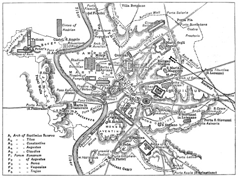 Ancient Paga Rome Map Antique Map Of Ancient Rome Stock Illustration - Download Image Now ...