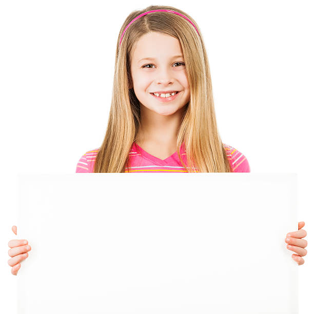 istock Cute Girl with Blank Poster 507543565