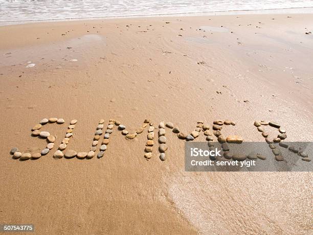 Summer Written In Sand Stock Photo - Download Image Now - Alphabet, Beach, Coastline