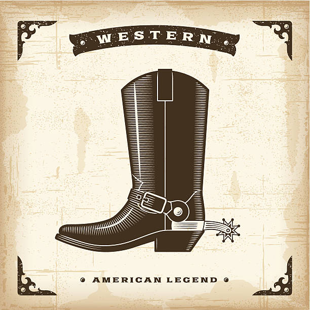 ilustrações, clipart, desenhos animados e ícones de vintage western bota de cowboy - wild west boot shoe cowboy