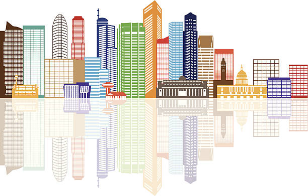 singapur panoramę miasta z refleksji wektor ilustracja kolor - singapore stock illustrations