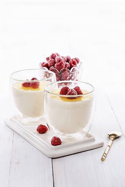 istock Panna cotta over white wooden background 507544391