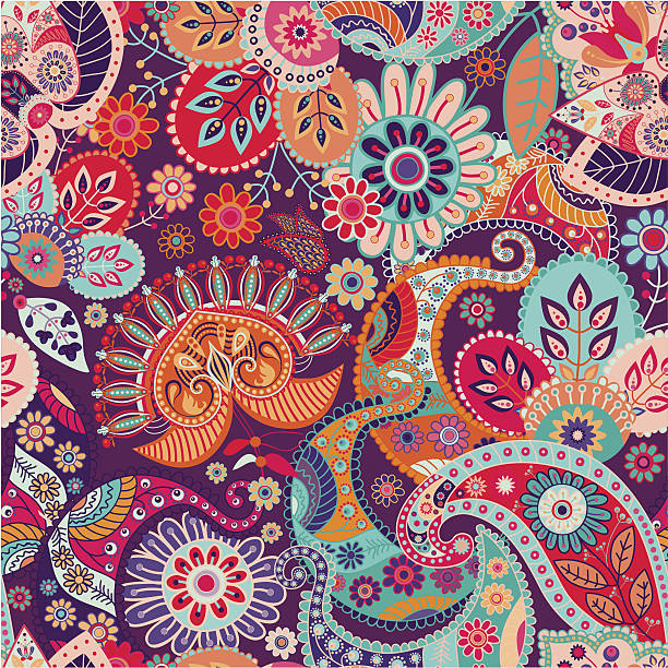 вектор бесшовный узор «павлиний глаз» - flower backgrounds paisley flourish stock illustrations