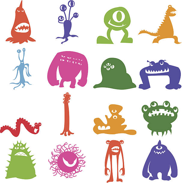 monsters_color - shock bizarre octopus horror stock-grafiken, -clipart, -cartoons und -symbole
