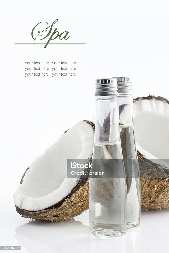 coconut Close up view of spa theme objects on white background Aromatherapy Stock Photo