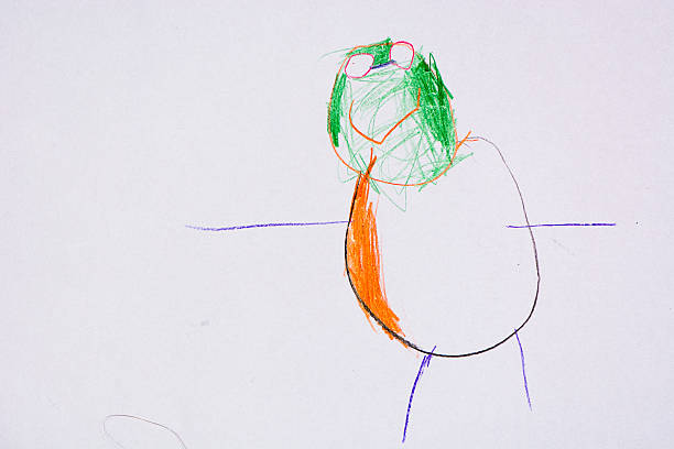 A child's drawing of her father, coloured pencils on paper