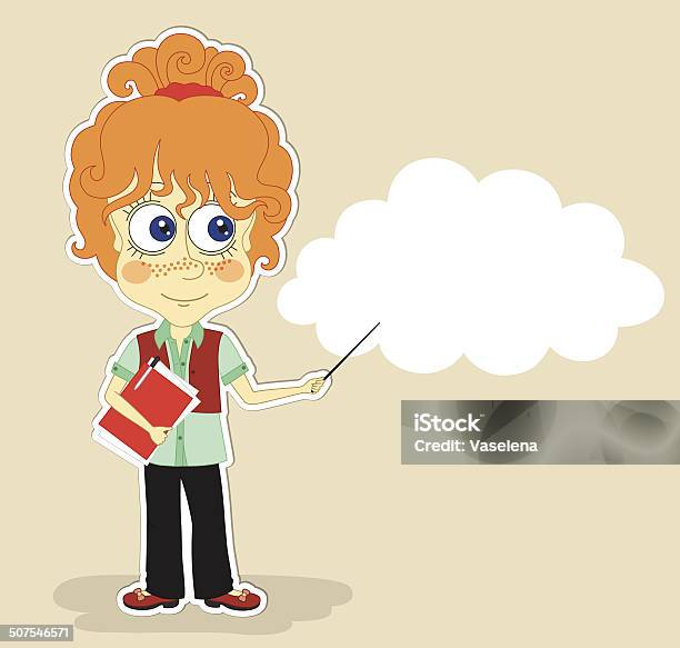 Funny Girl At The Presentation Stock Illustration - Download Image Now - Adult, Anthropomorphic Smiley Face, Asking