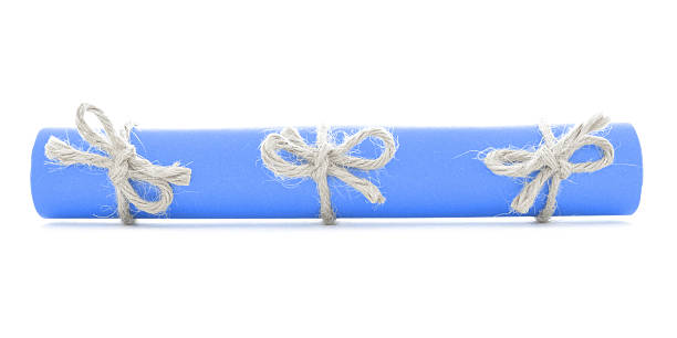 istock Blue message tube tied with rope, three natural bows isolated 507546872