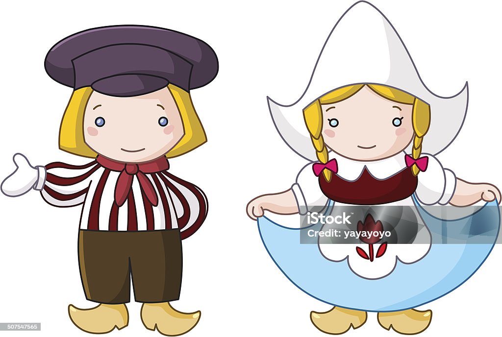 Dutch couple Traditional Dutch couple cartoon Netherlands stock vector