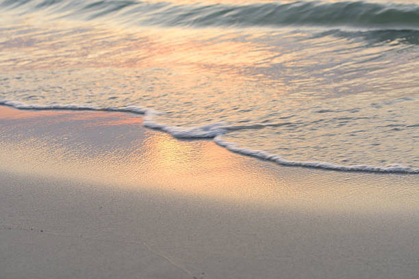 istock Golden light reflec on white sand beach background at dawn 507547636