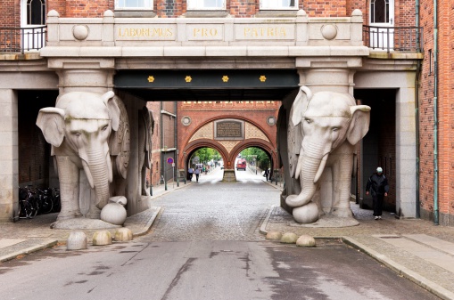 Сopenhagen, Denmark - June 11, 2014: Carlsberg brewery's famous Elephant Gate, Copenhagen