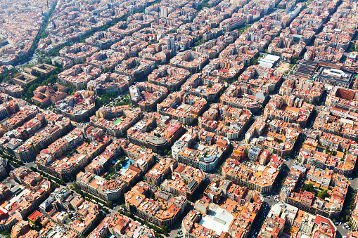 Aerial view of  typical buildings at Eixample  district. Barcelo