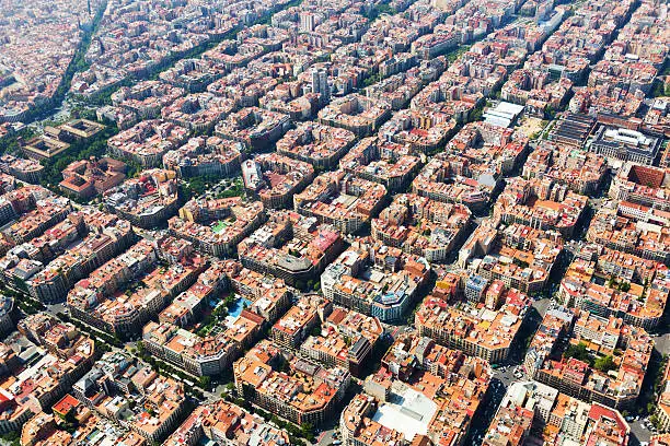 Photo of Aerial view of  typical buildings at Eixample  district. Barcelo