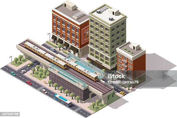 Vector Isometric City Train Station Stock Illustration - Download Image Now - Town, Isometric Projection, Illustration