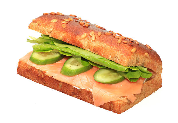 istock Healthy sandwich with salmon,lettuce and sliced cucumbers 507569896