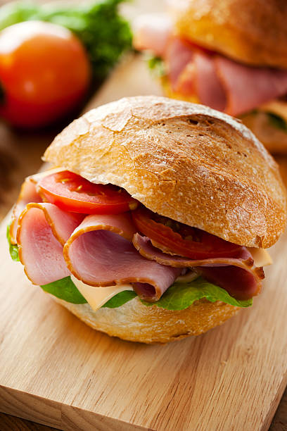 istock roll bread and ham sandwich for meal 507571326