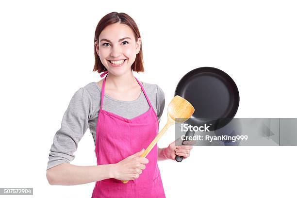 Woman Housewife Cooking Stock Photo - Download Image Now - Adult, Apron, Beautiful People