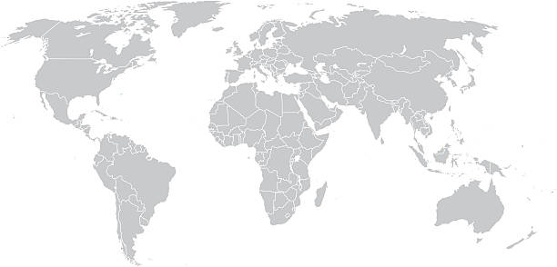 Simple World Map in Gray The world map was traced and simplified in Adobe Illustrator on 31JAN2016 from a copyright-free resource below: international border stock illustrations