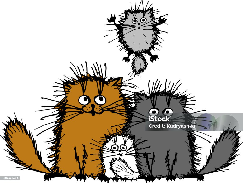 Fluffy cats family, sketch for your design Fluffy cats family, sketch for your design. Vector illustration Abstract stock vector