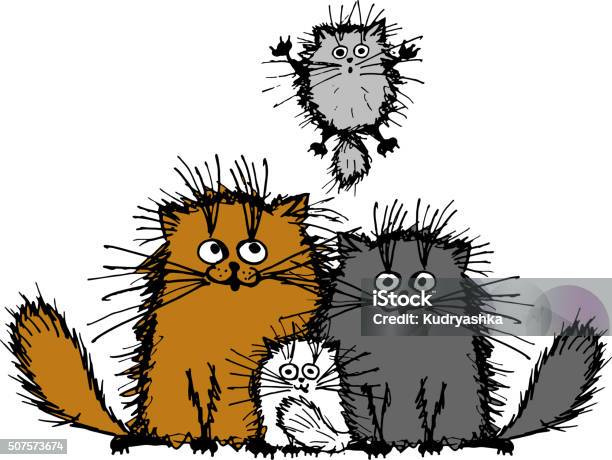 Fluffy Cats Family Sketch For Your Design Stock Illustration - Download Image Now - Abstract, Animal, Animal Body Part