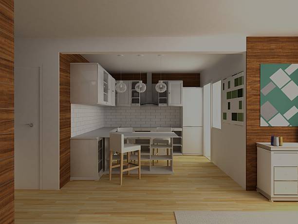 istock white modern kitchen with hardwood floor and wainscot 507573716