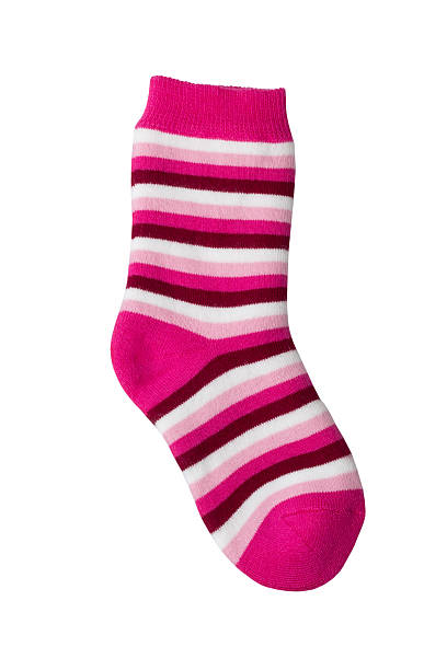 istock White and pink striped sock isolated 507575682