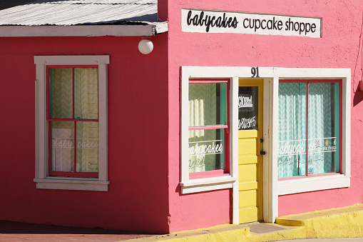Bisbee, Arizona, USA - January 19, 2016: Babycakes Cupcake Shoppe in Bisbee, Arizona is a small-town bakery specializing in a creative variety of cupcakes.