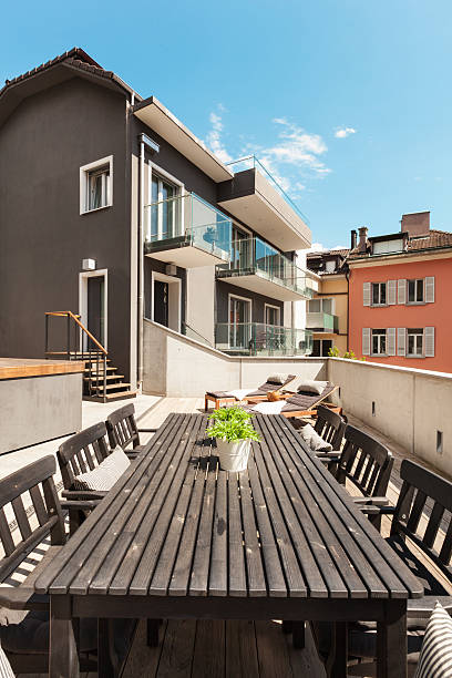 istock Nice terrace of modern house 507578129