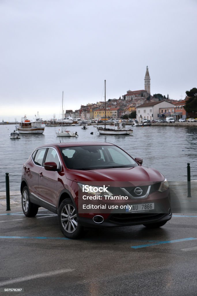Nissan Qashqai at the test drive Rovinj, Croatia, January, 24th, 2014: Test drive of Nissan crossover in Croatia. The second-generation of the Qashqai, the most important car for Nissan in Europe, was revealed in 2013. The Qashqai is available in versions: 1.2 DIG-T (115 HP) petrol engine, 1.5 dCi (110 HP) diesel engine and 1.6 dCi (130 HP) diesel engine. The all-wheel-drive system is available only in the strongest version. Car Stock Photo