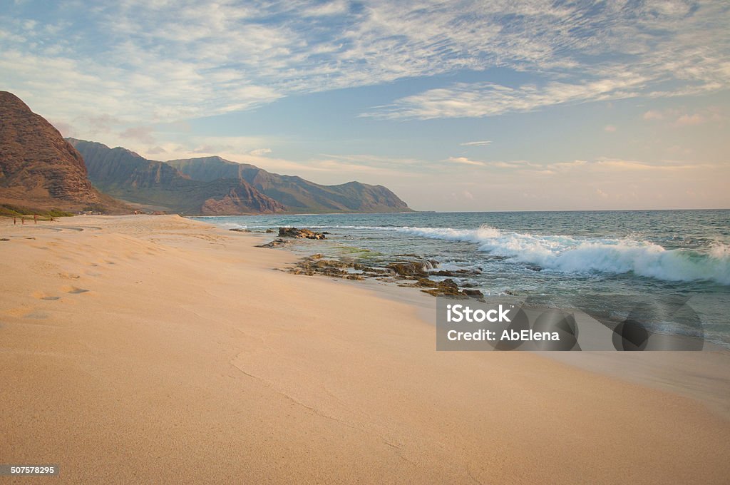 Magnificently colorful beach in Hawaii Tropical sandy beach in Hawaii island. Keawaula Beach, Yokohama Bay in Oahu Adulation Stock Photo