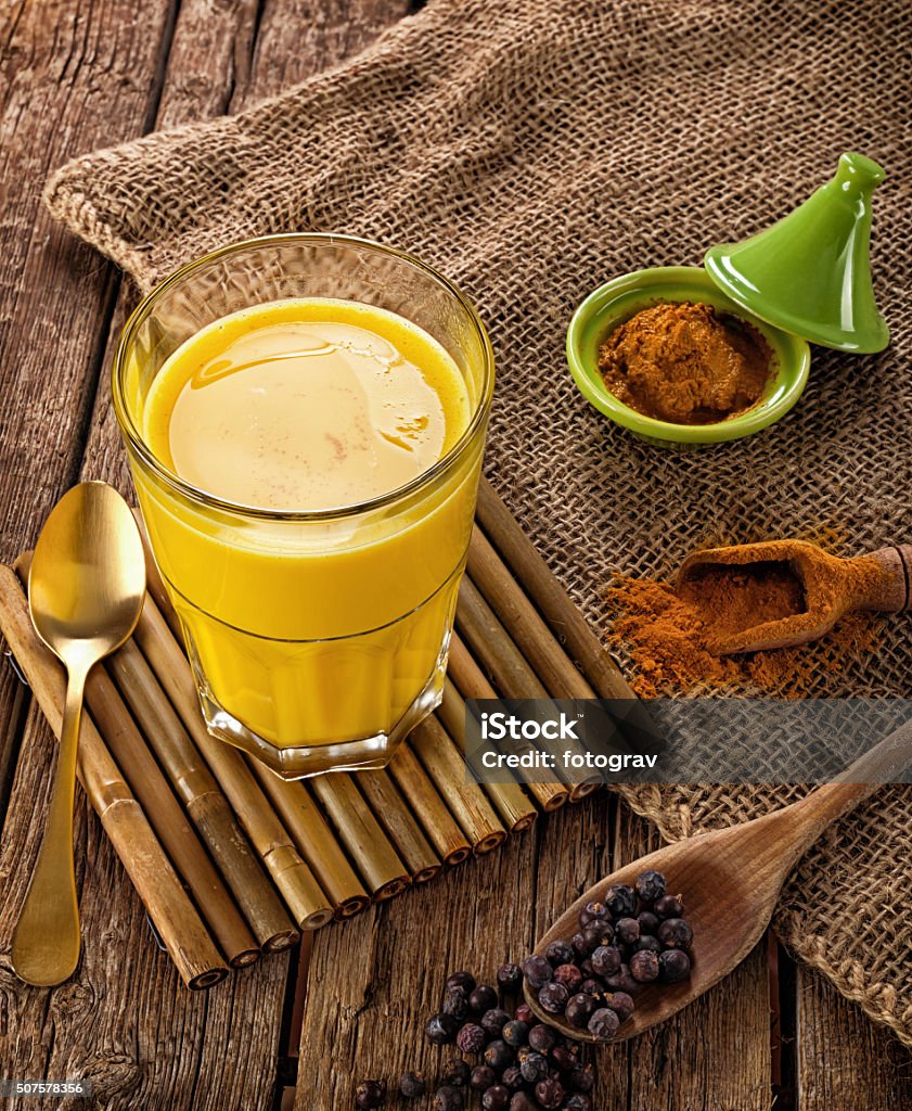 Golden Milk made with turmeric. Golden Milk, made with turmeric. Remedy for many diseases. Anti-inflammatory Stock Photo