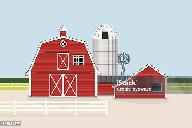 American Farm Vector Illustration Stock Illustration - Download Image Now - Barn, Facade, Red Barn