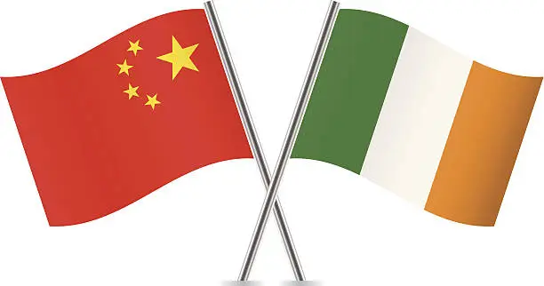 Vector illustration of Chinese and Irish flags. Vector.