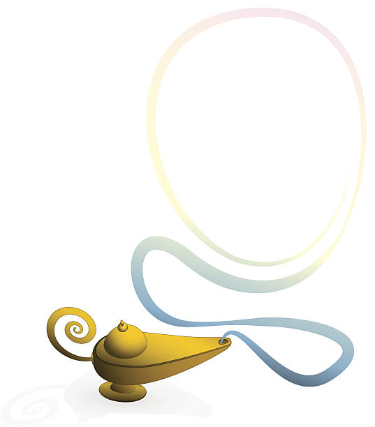 illustrazioni stock, clip art, cartoni animati e icone di tendenza di lampada magica anello di fumo - magic lamp genie lamp smoke