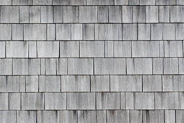istock Gray wooden shingles at a cottage 507616139