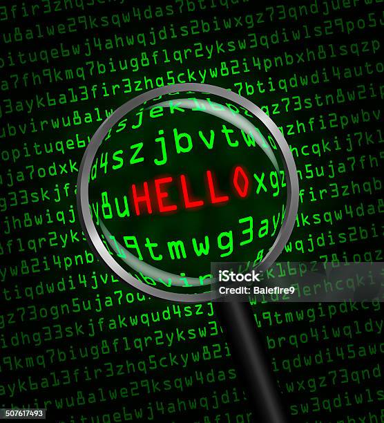 Hello Encoding Phot Hello Revealed In Computer Code Through A Magnifying Glass Stock Photo ...