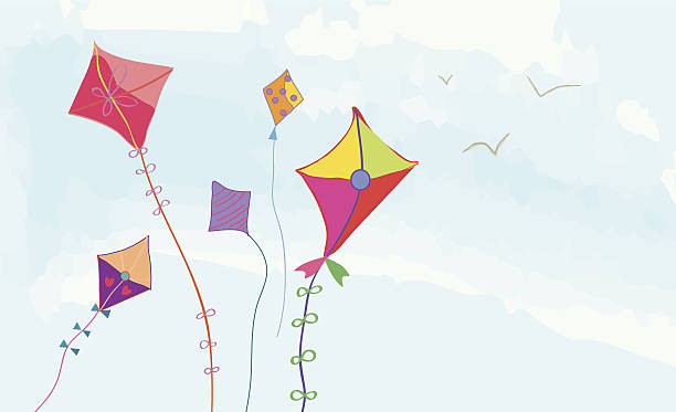 Banner with sky, kites and birds horizontal design