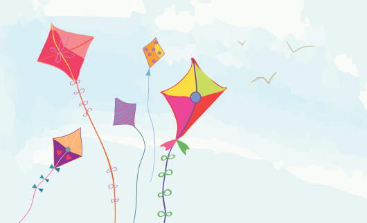 Banner with sky, kites and birds horizontal design