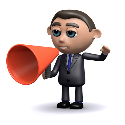 3d render of a salesman with a megaphone