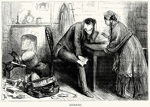 Vintage engraving from the works of Charles Dickens. From Bleak House.  Richard